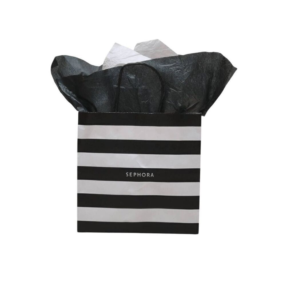 🖤🤍 SEPHORA Empty Black White Striped Paper Shopping Gift Bag with Tissues